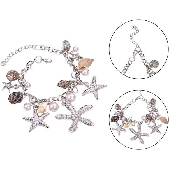 New Starfish Shell Anklet Bracelets Conch Starfish Faux Pearl - Picture 2 of 7